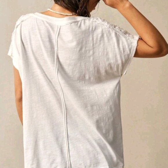 Bohemela Henley Short Sleeve Top Applique Womens XL White NWOT - Picture 2 of 6